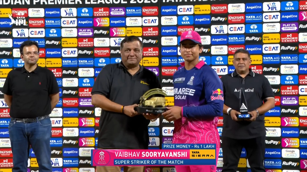 IPL 2026 M62: DC vs RR - Sierra Super Striker of the Match - Vaibhav Sooryavanshi background