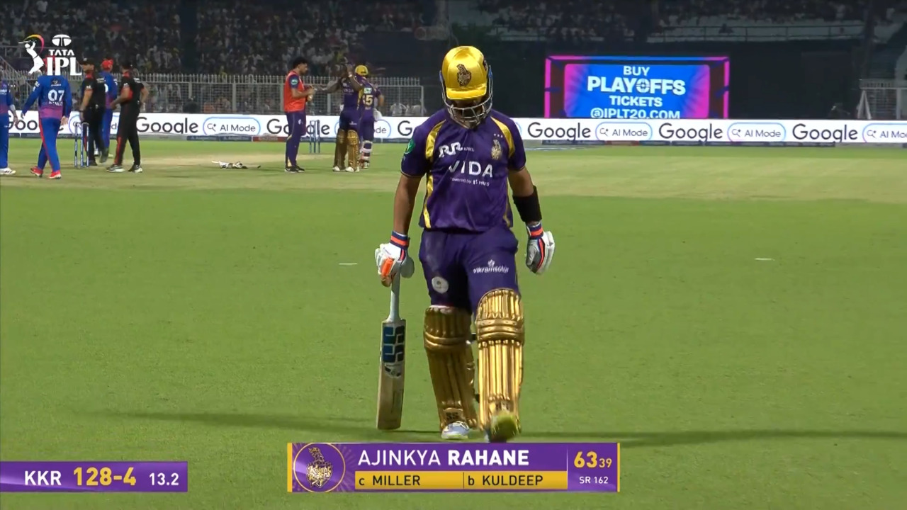 IPL 2026 M70: KKR vs DC - Ajinkya Rahane Wicket background
