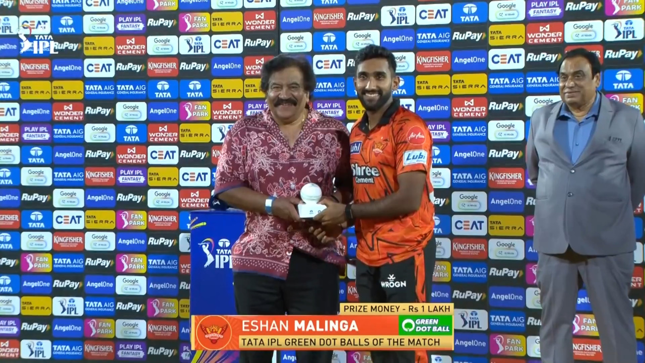 IPL 2026 M67: SRH vs RCB - TATA IPL Green Dot Balls of the Match - Eshan Malinga background