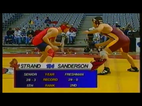 1999 College Wrestling: #5 Casey Strand ASU vs #1 Cael Sanderson ISU 184 pounds background