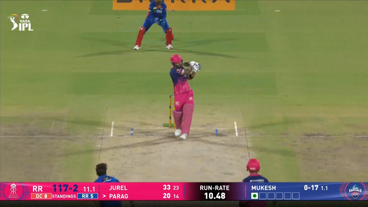 IPL 2026 M62: DC vs RR - Riyan Parag Six background