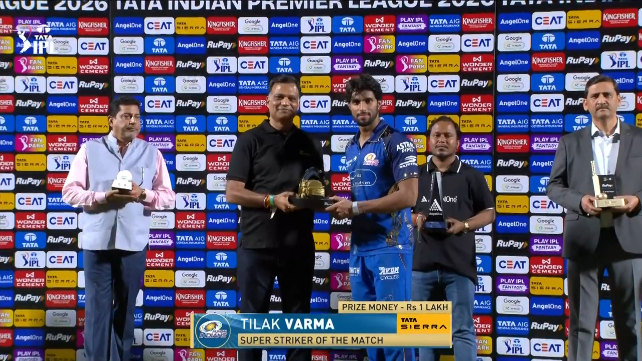 IPL 2026 M58: PBKS vs MI - Sierra Super Striker of the Match - Tilak Varma background