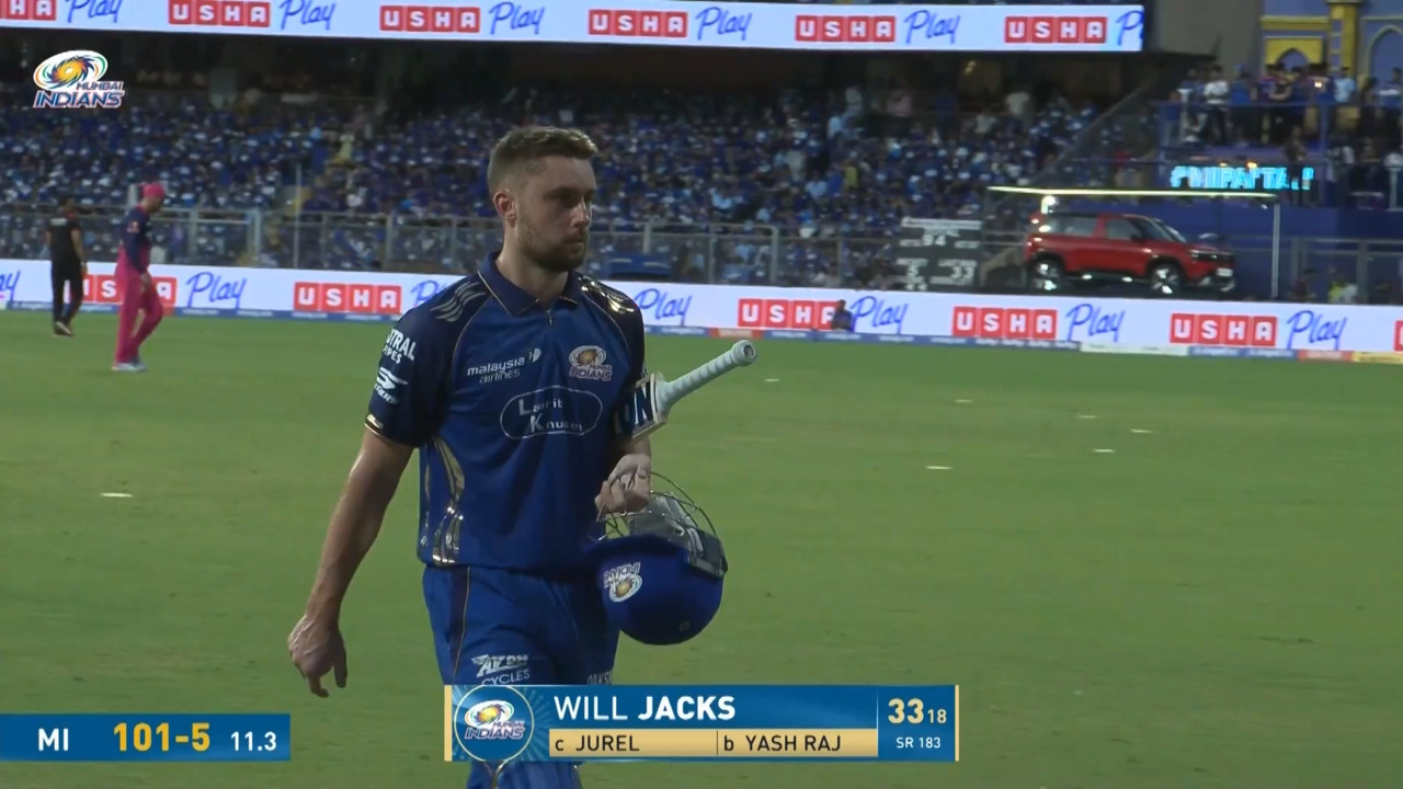 IPL 2026 M69: MI vs RR - Will Jacks Wicket background
