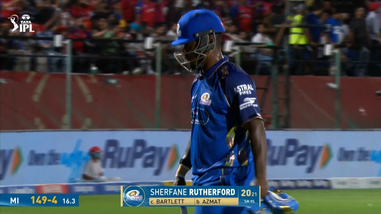 IPL 2026 M58: PBKS vs MI - Sherfane Rutherford Wicket background