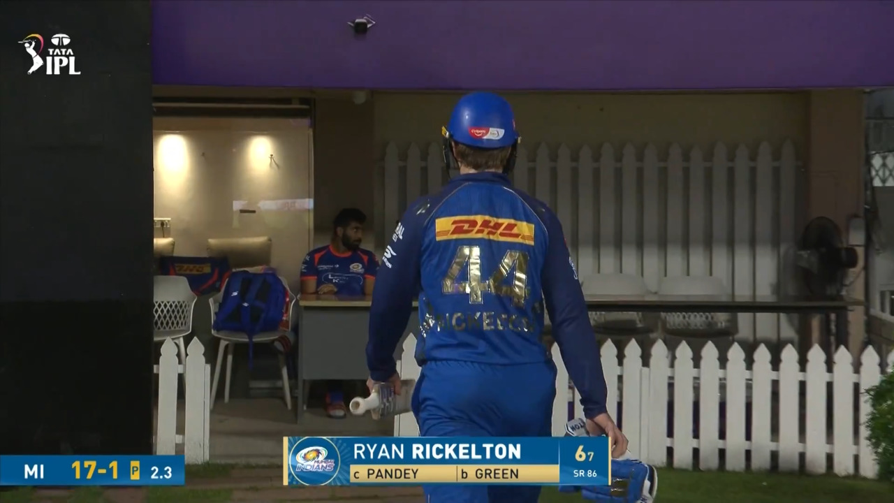 IPL 2026 M65: KKR vs MI - Ryan Rickelton Wicket