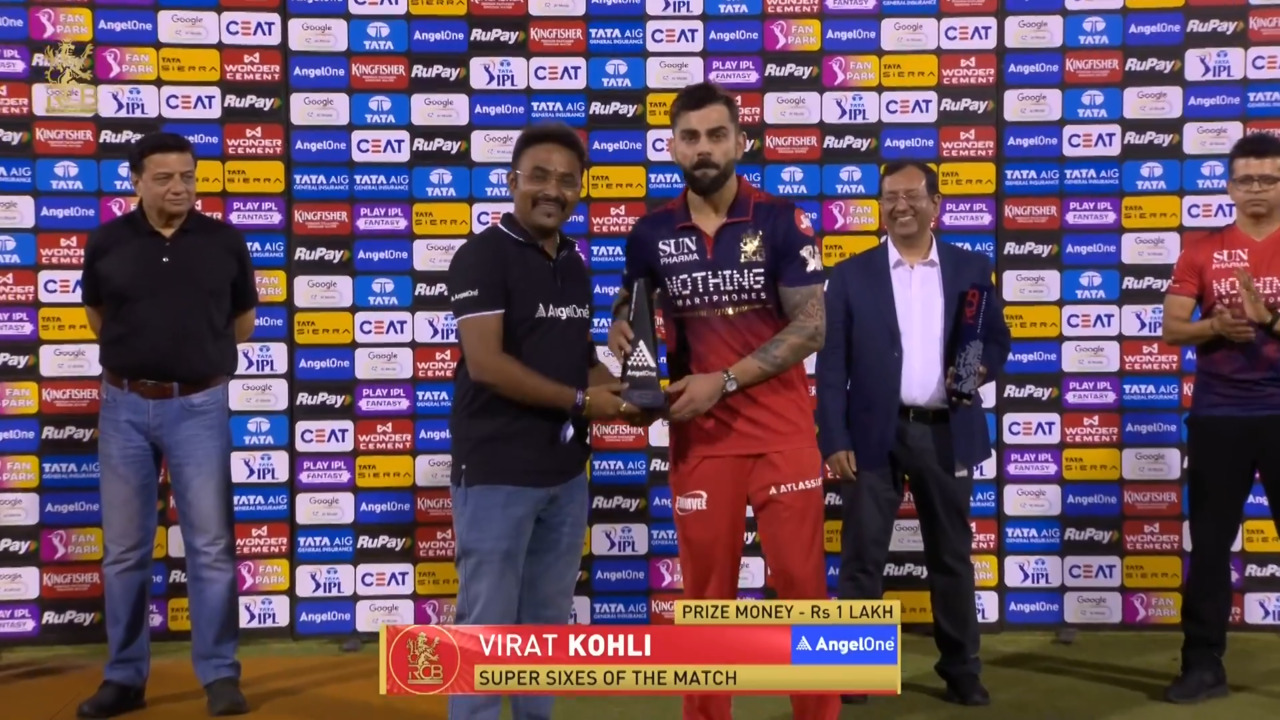 IPL 2026 M57: RCB vs KKR - Angel One Super Sixes of the Match - Virat Kohli background