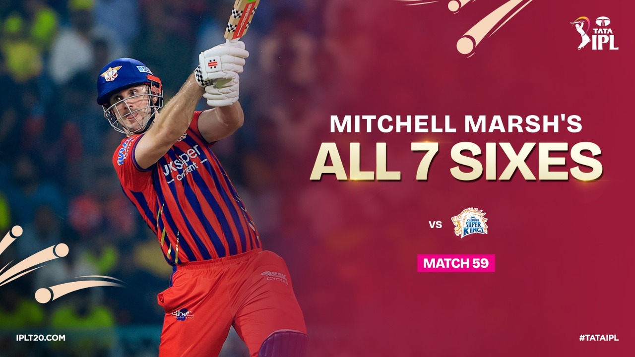 All 7 sixes by Mitchell Marsh vs CSK background
