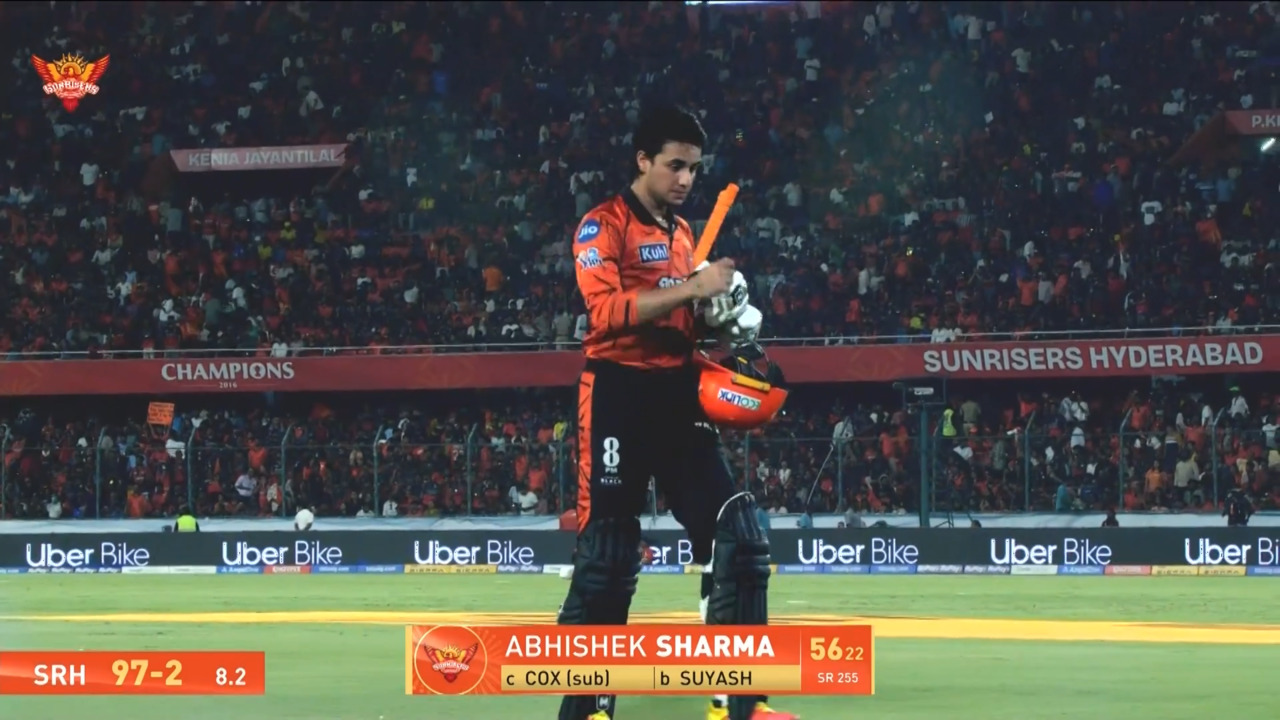 IPL 2026 M67: SRH vs RCB - Abhishek Sharma Wicket background