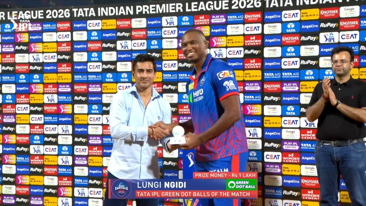 IPL 2026 M62: DC vs RR - TATA IPL Green Dot Balls of the Match - Lungi Ngidi background
