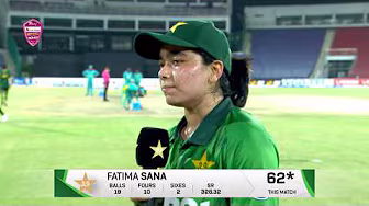 Hear from Fatima Sana moments after she struck the fastest fifty in Women's T20Is 🔊| M9H1K background