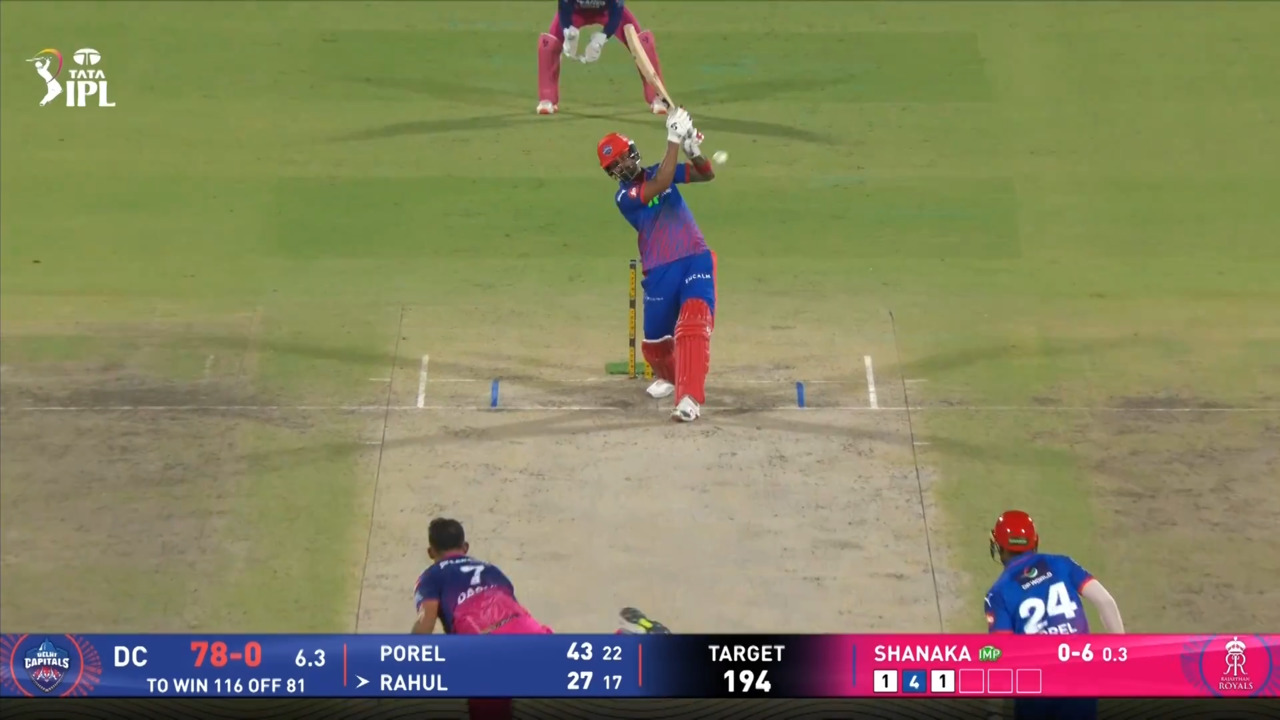 IPL 2026 M62: DC vs RR - KL Rahul Six