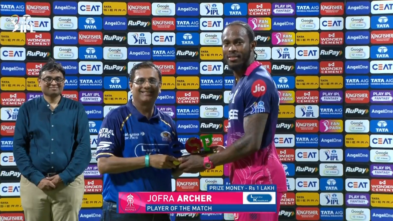 IPL 2026 M69: MI vs RR - Player of the Match - Jofra Archer background