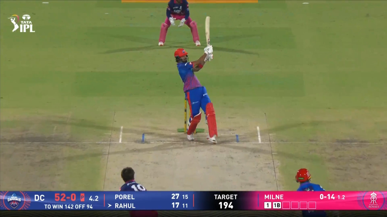 IPL 2026 M62: DC vs RR - KL Rahul Six background