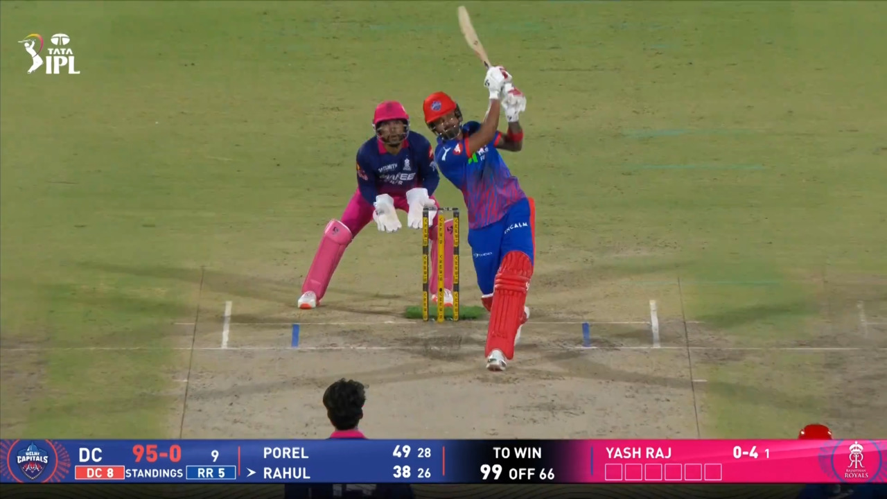 IPL 2026 M62: DC vs RR - KL Rahul Six background