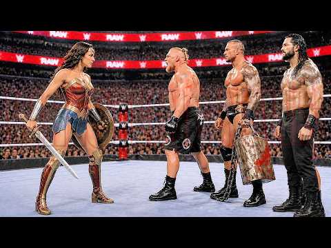 Wonder Woman Princes vs Brock Lesnar Randy Orton Roman Reigns Match background