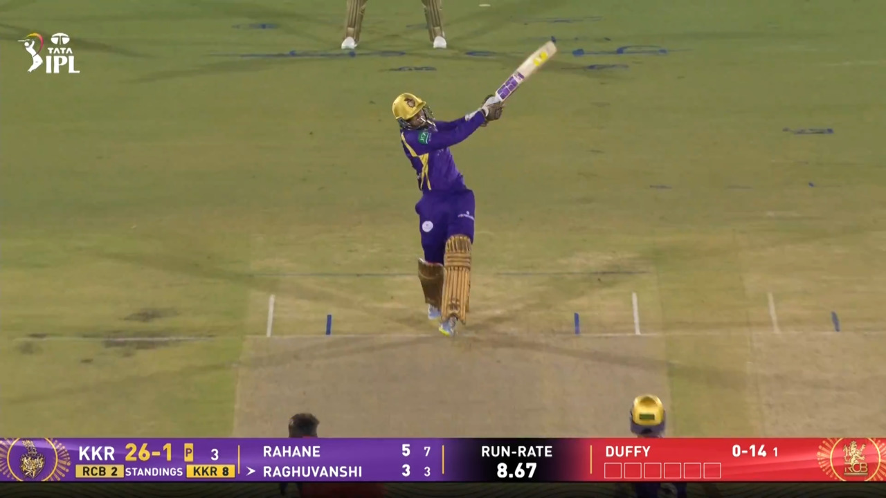 IPL 2026 M57: RCB vs KKR - Angkrish Raghuvanshi Six background