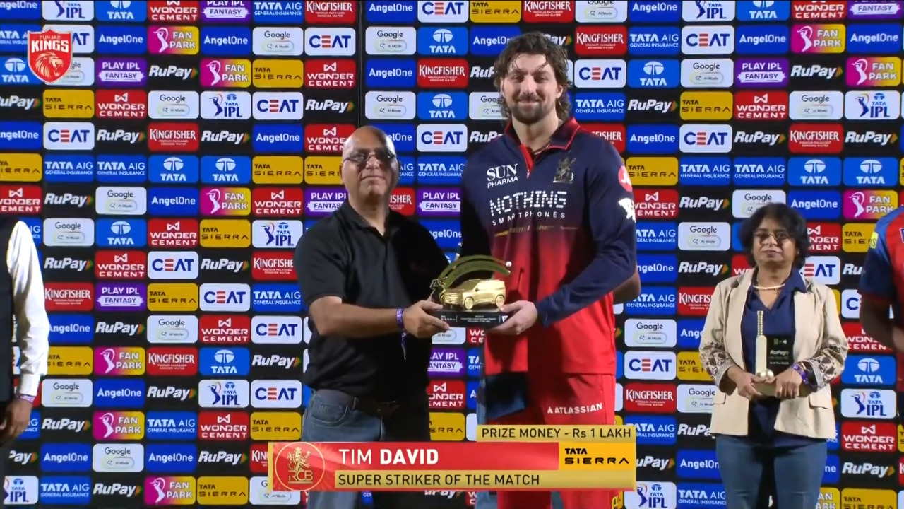 IPL 2026 M61: PBKS vs RCB - Sierra Super Striker of the Match - Tim David background