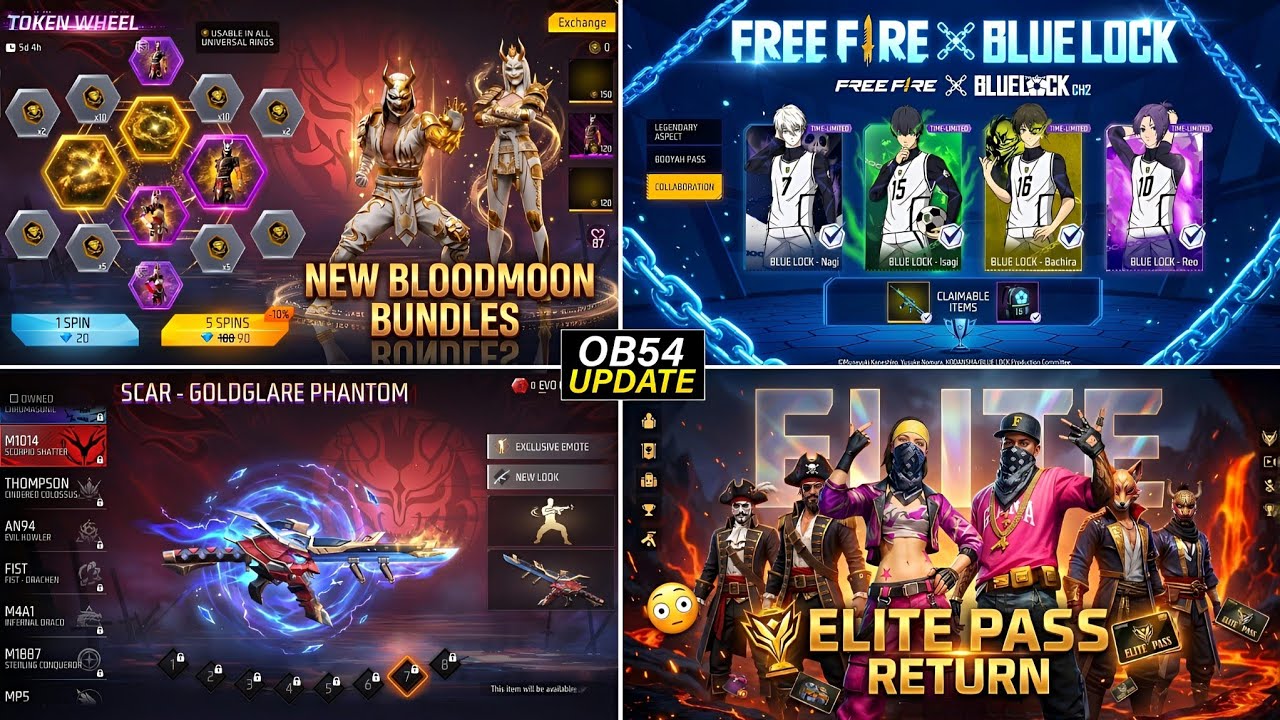 OB54 Update Free Fire l Bloodmoon Bundle Return Confirm 🤯l OB54 New Evo Gun l Old Elite Return Even