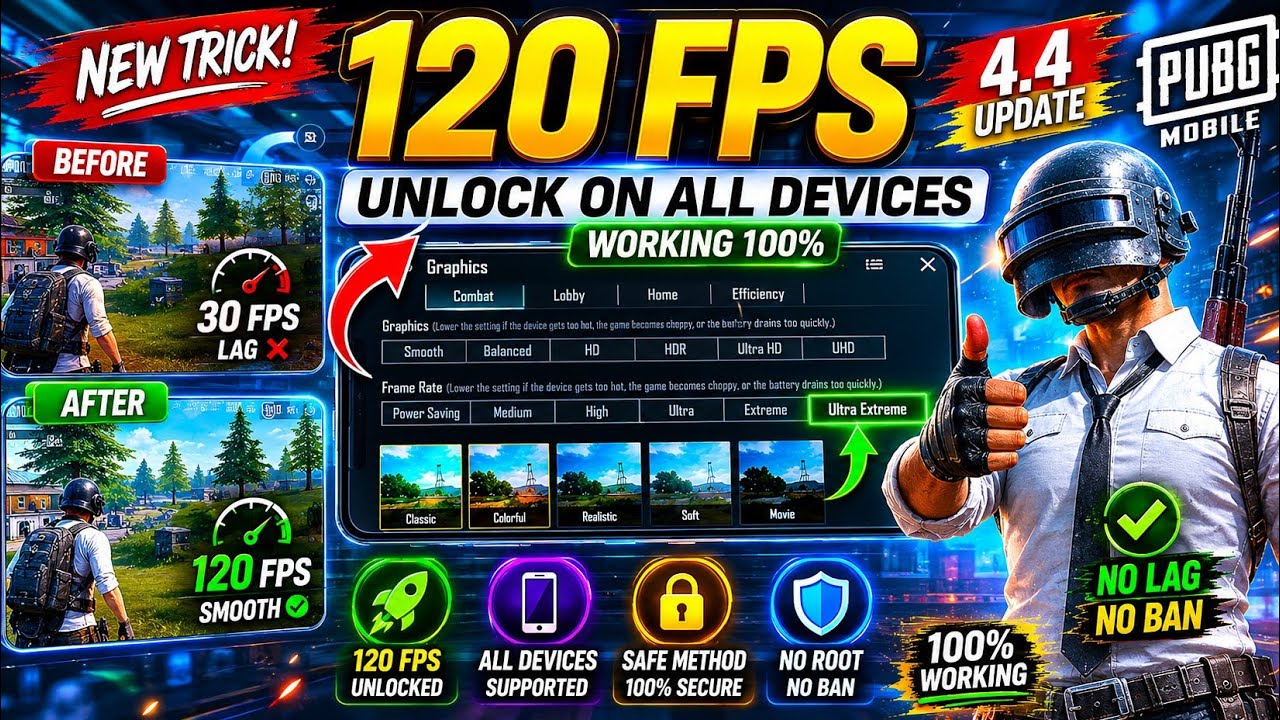 UNLOCK 120 FPS in PUBG MOBILE 4.4 ⚡ 120 FPS + ZERO LAG in PUBG Mobile 4.4