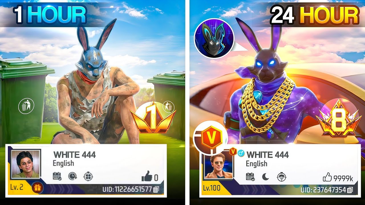 Transforming White444 โน1 Noob ID into โน10,00,000 PRO ID in Just 24 Hours ๐ฑ โ Garena Free Fire background