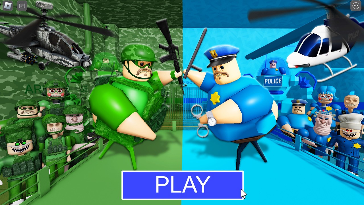 MILITARY BARRY Team Vs POLICE BARRY Team in BARRY'S PRISON RUN! New Scary Obby (#Roblox)