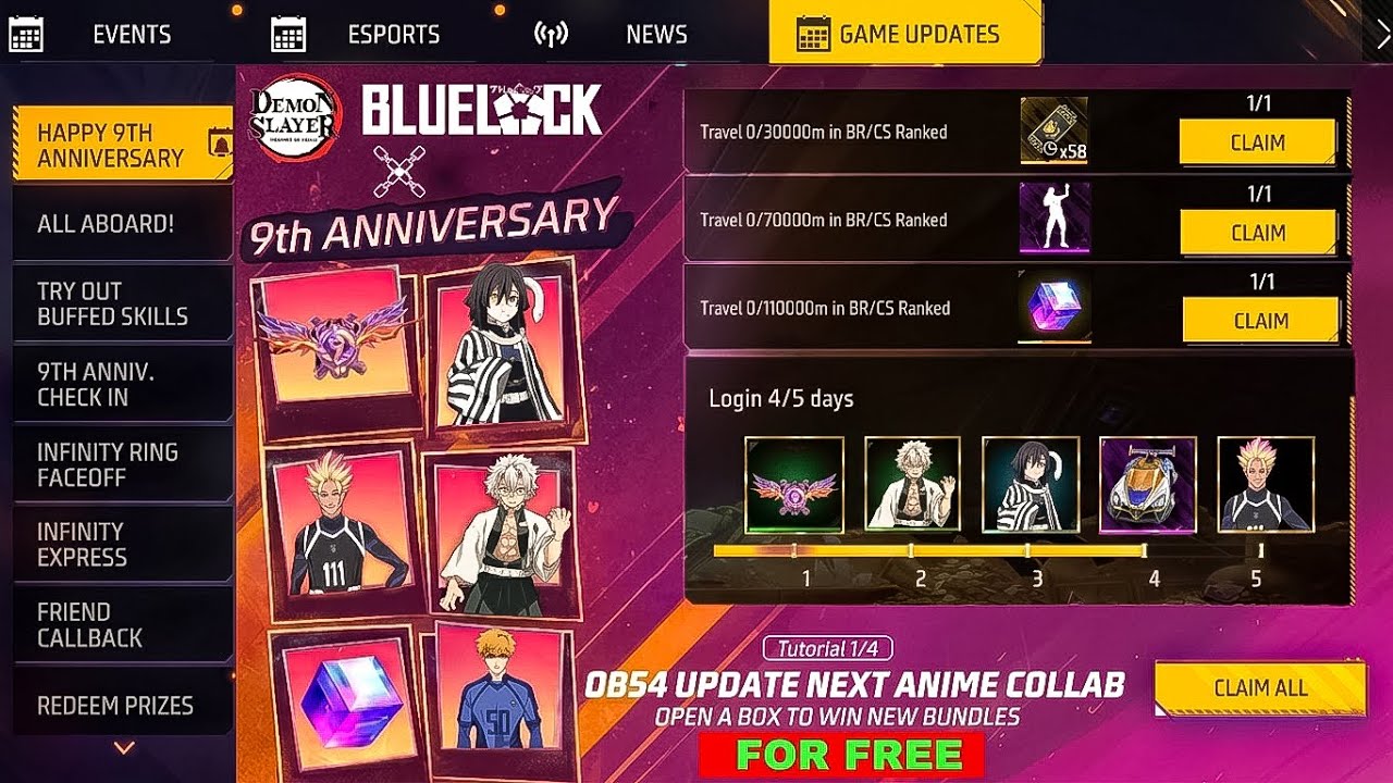 9th Anniversary x Ob54 Next Anime Collab 😘 Free Fire 9th Anniversary | Free Fire New Event