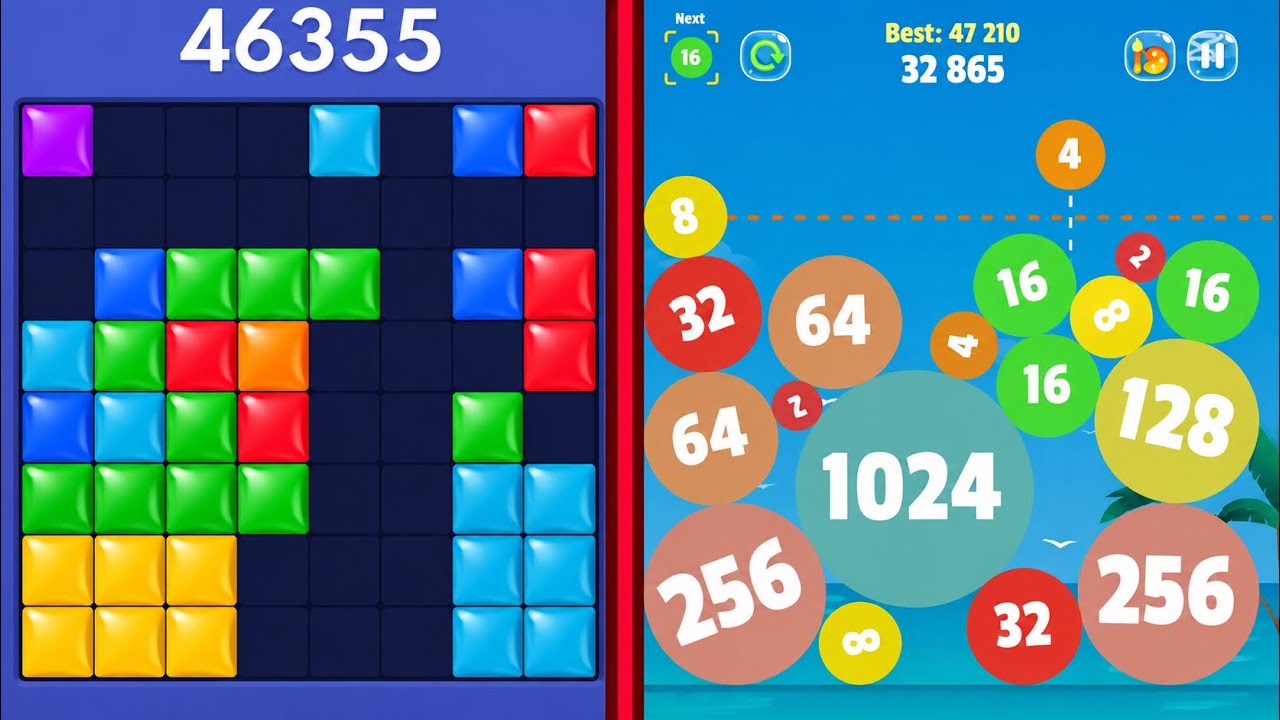 Block Blast Puzzle ๐งฉ VS Merge Balls 2048 ๐ฑโจ Satisfying Gameplay ๐ฎ๐ฅ