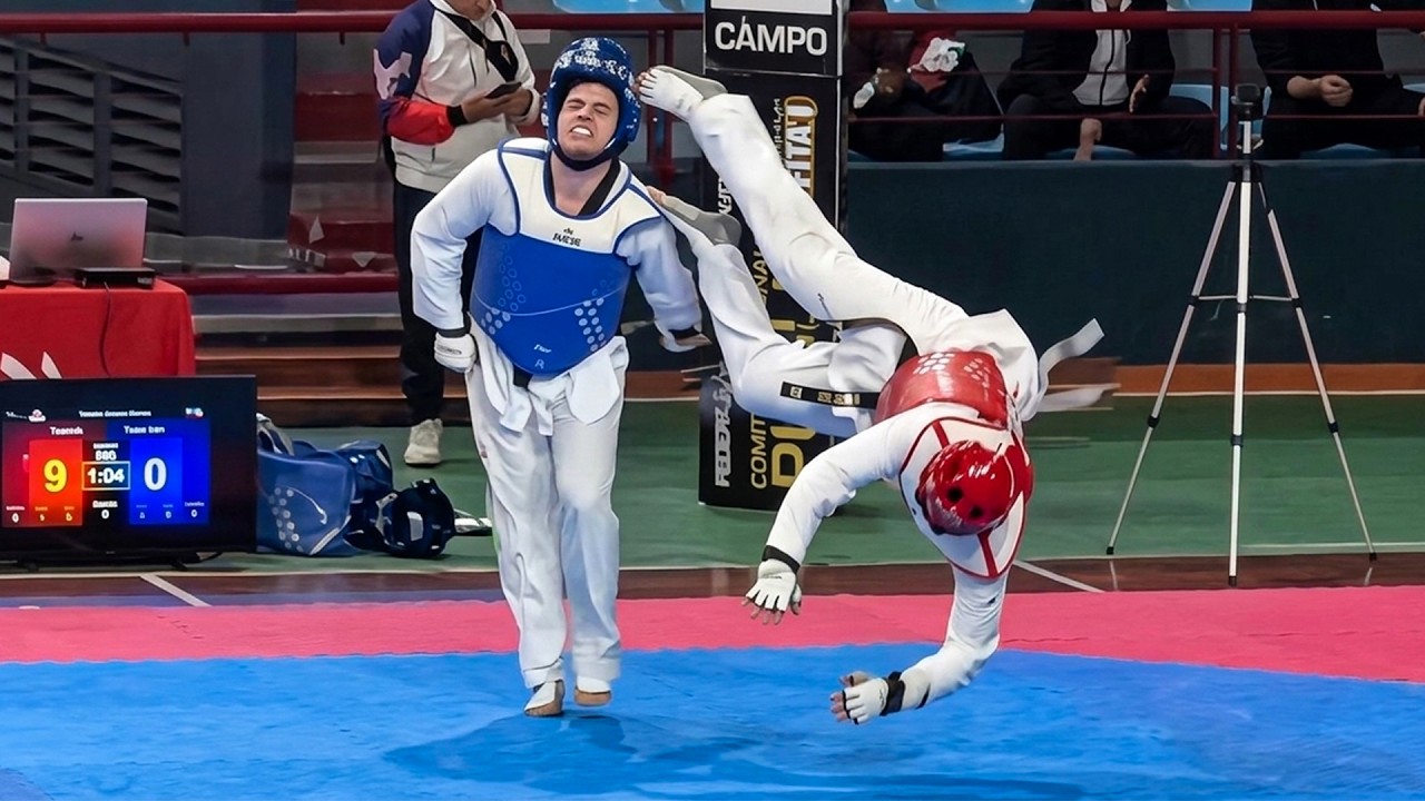 9-0 DESTRUCTION! ЁЯШ▒ЁЯеЛ Insane 360 Tornado Kick Knockout in Taekwondo Tournament! background