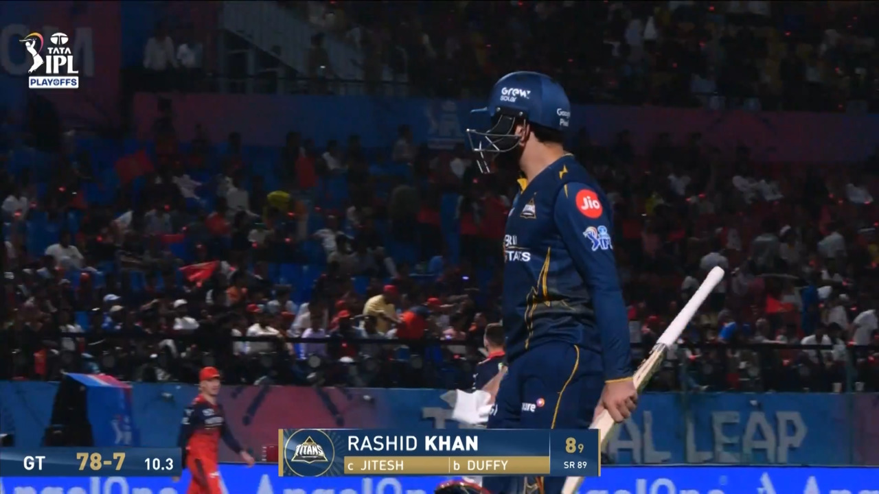 IPL 2026 Q1: RCB vs GT - Rashid Khan Wicket background