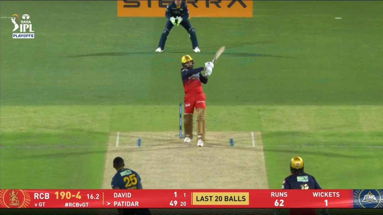IPL 2026 Q1: RCB vs GT - Rajat Patidar Six background