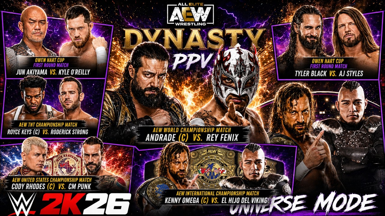 6 MATCHES, 4 TITEL, 1 PPV! AEW Dynasty wird brutal | WWE 2K26 AEW vs. NJPW Universe Mode #008 background