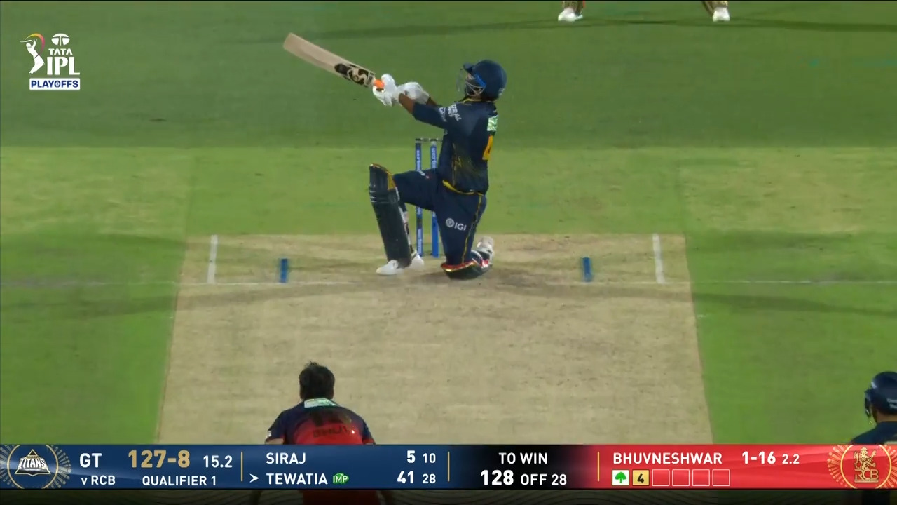IPL 2026 Q1: RCB vs GT - Rahul Tewatia Six background