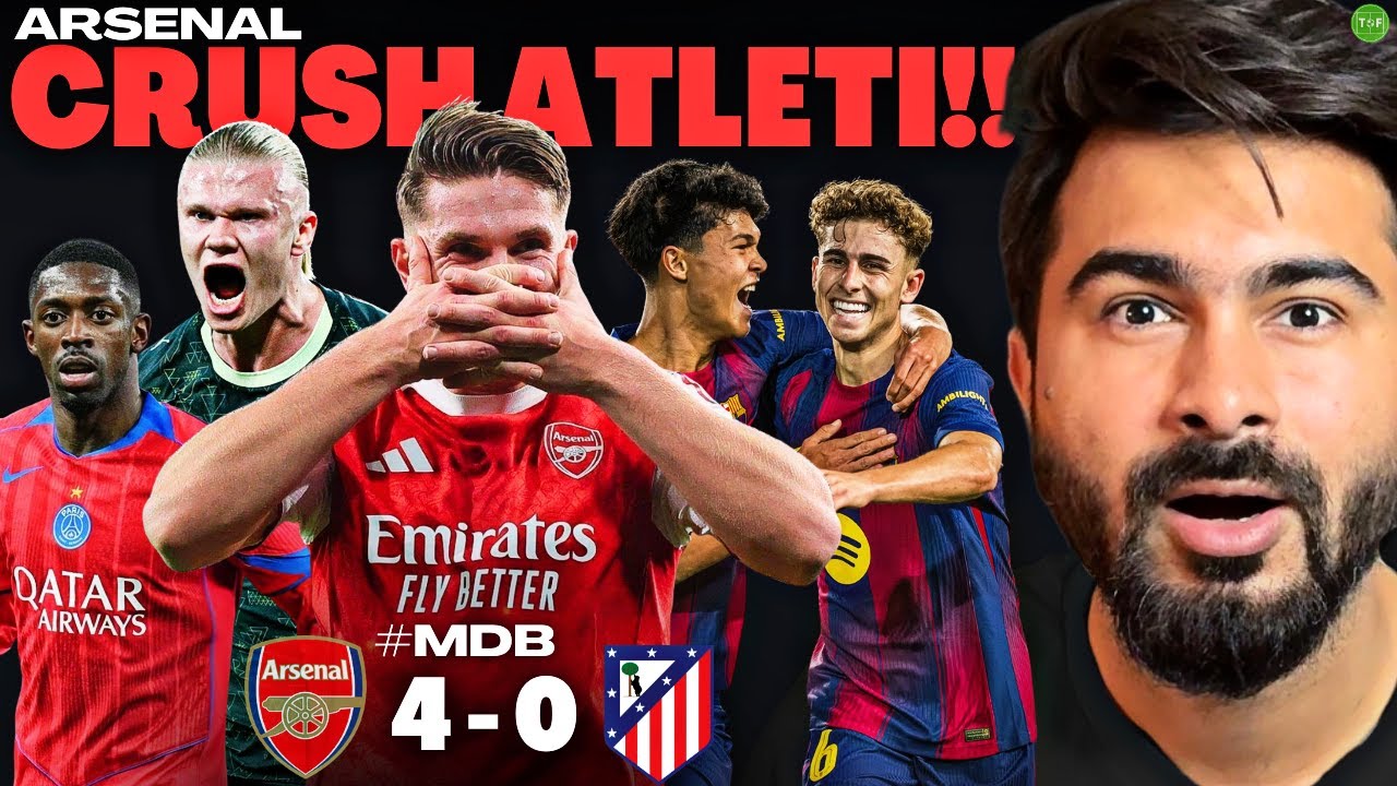 Arsenal CRUSH Atleti 4-0 | Barca Manage BIG Win | PSG, City & PSV Huge Win UCL #MDB background