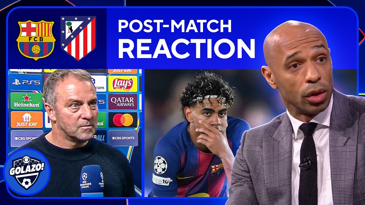 Thierry Henry and Hansi Flick react to Barcelona's Champions League defeat to Atlético | UCL Today background