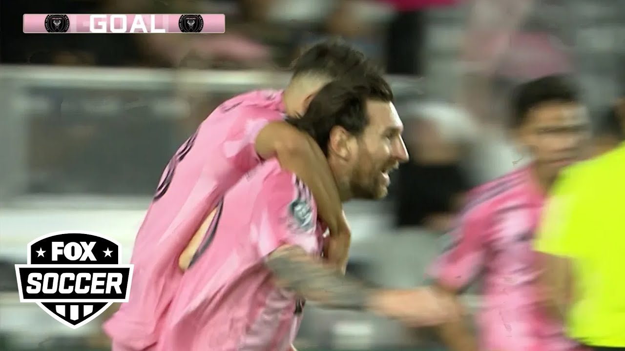 Lionel Messi scores Inter Miami's equalizer against LAFC background