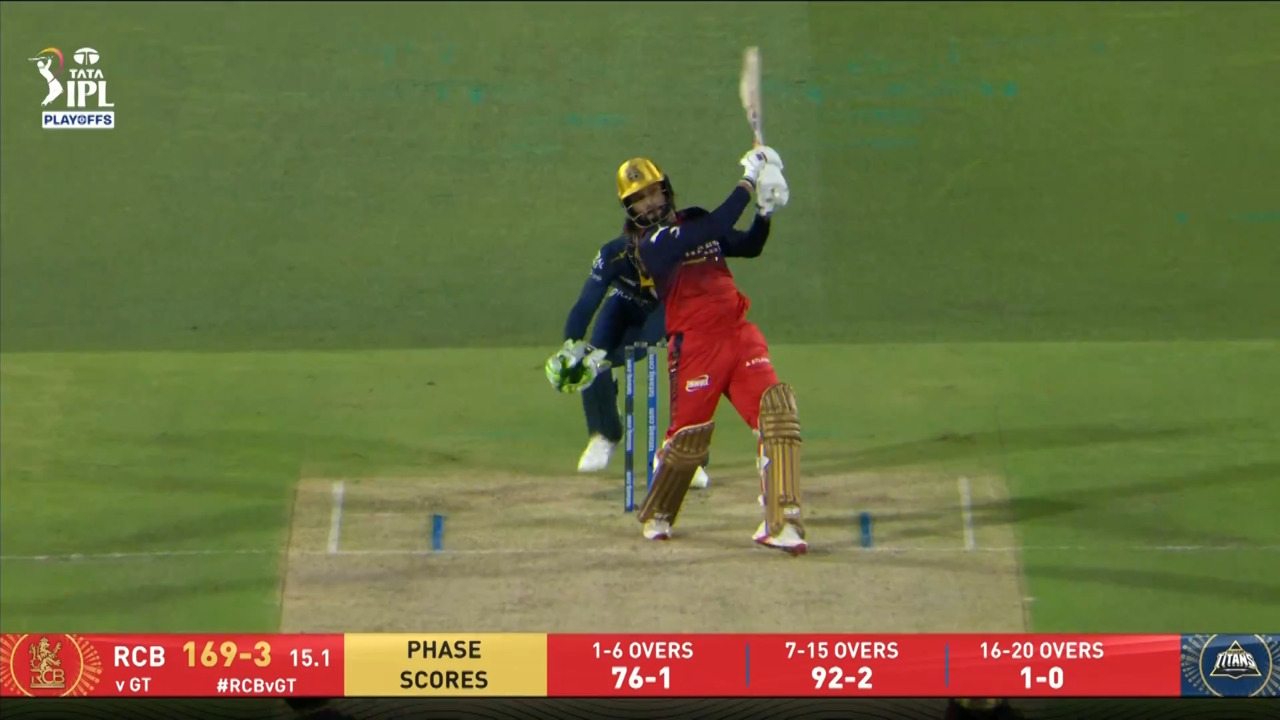 IPL 2026 Q1: RCB vs GT - Rajat Patidar Six background