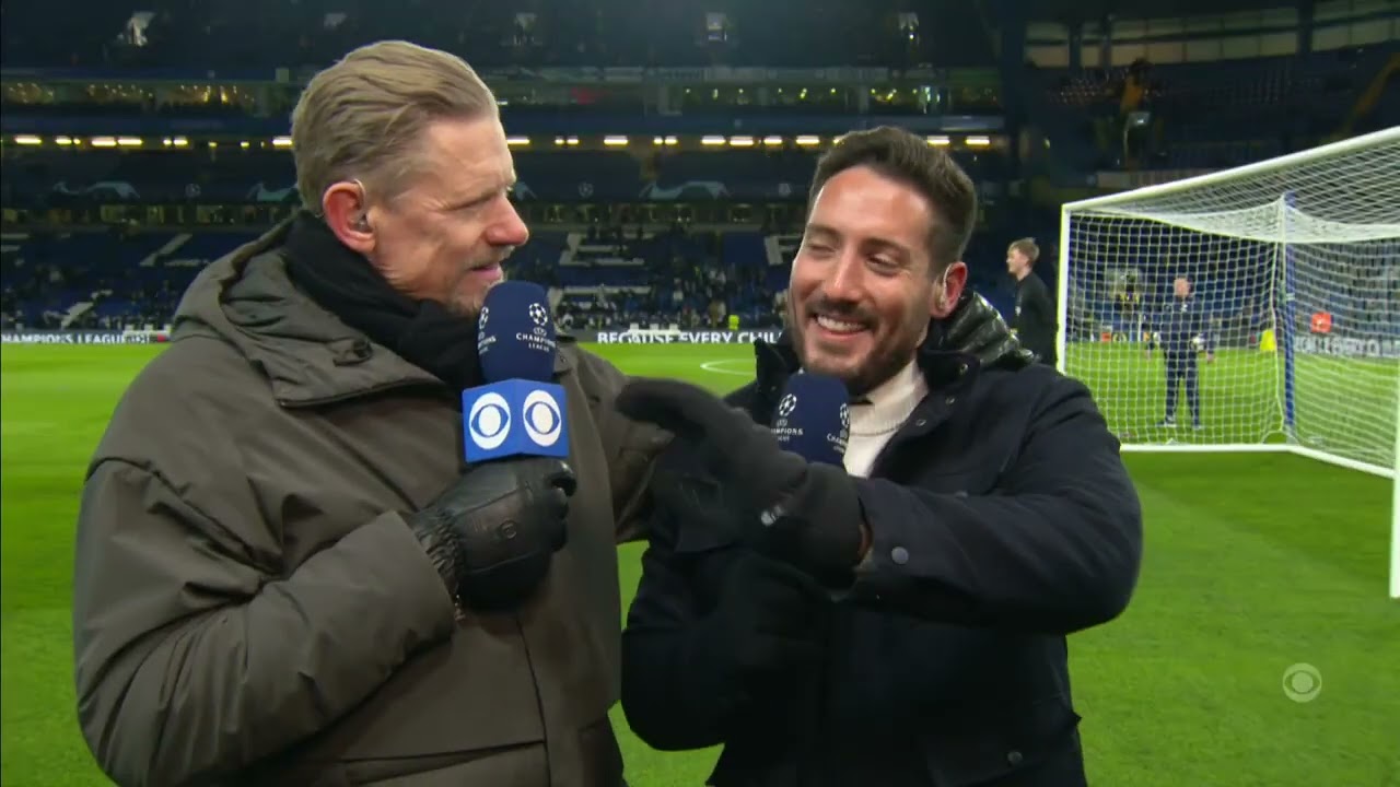 Jamie Carragher trolls Peter Schmeichel with "7" jokes | Champions League | UCL on CBS Sports background