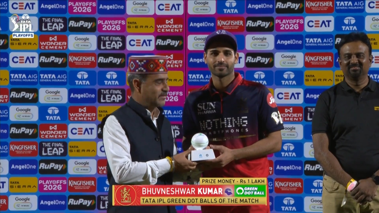 IPL 2026 Q1: RCB vs GT - TATA IPL Green Dot Balls of the Match - Bhuvneshwar Kumar background