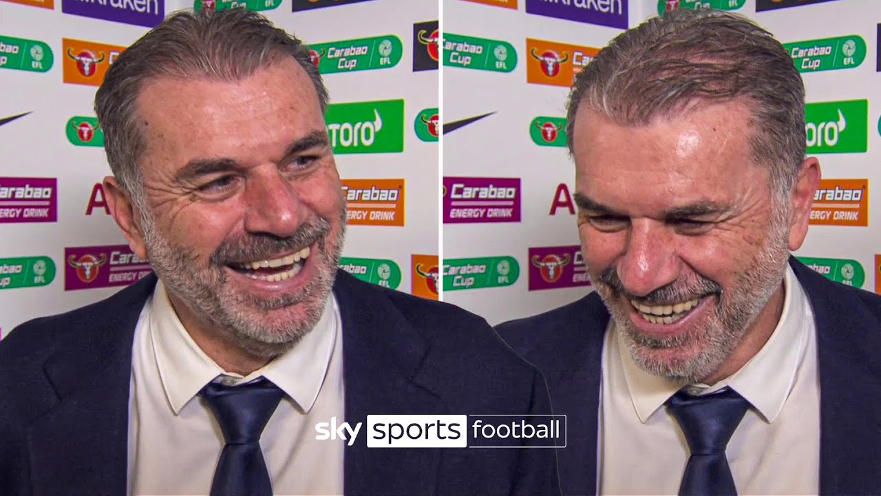 "Are you not entertained?" 😂 | Postecoglou's brilliant post-match reaction after Carabao Cup win background