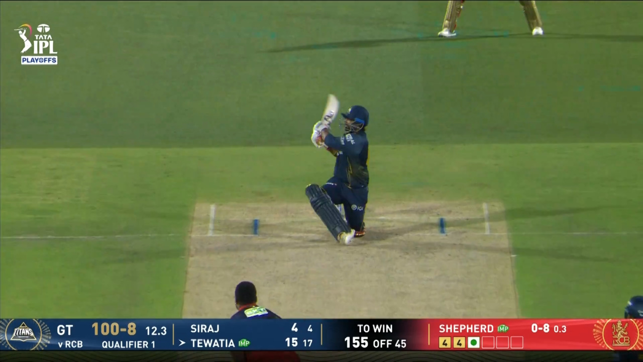 IPL 2026 Q1: RCB vs GT - Rahul Tewatia Six background