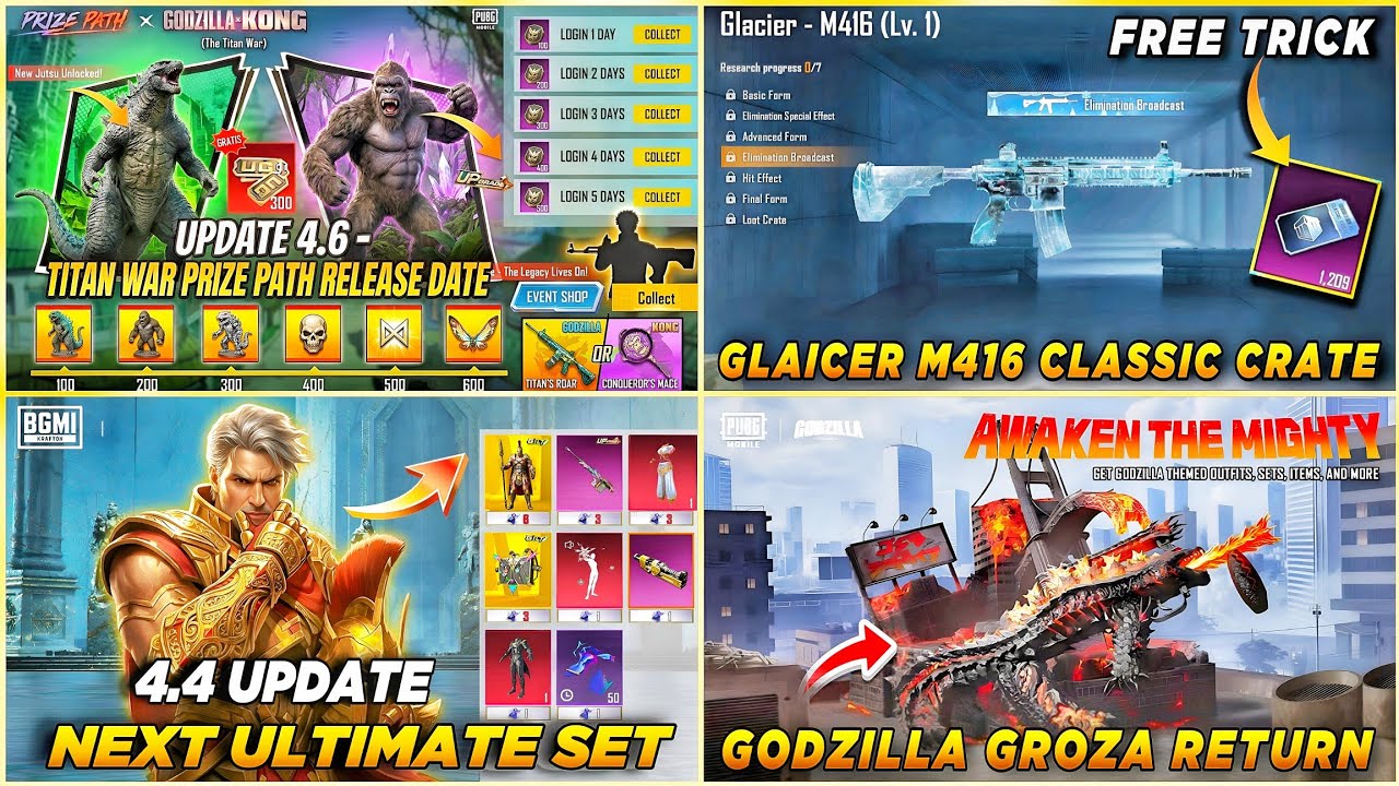 🔴 GODZILLA PRIZE PATH CONFIRM ✅ GLACIER M416 IN CLASSIC CRATE 🔥 NEW ULTIMATE SET 🤯 GODZILLA GROZA 🤩
