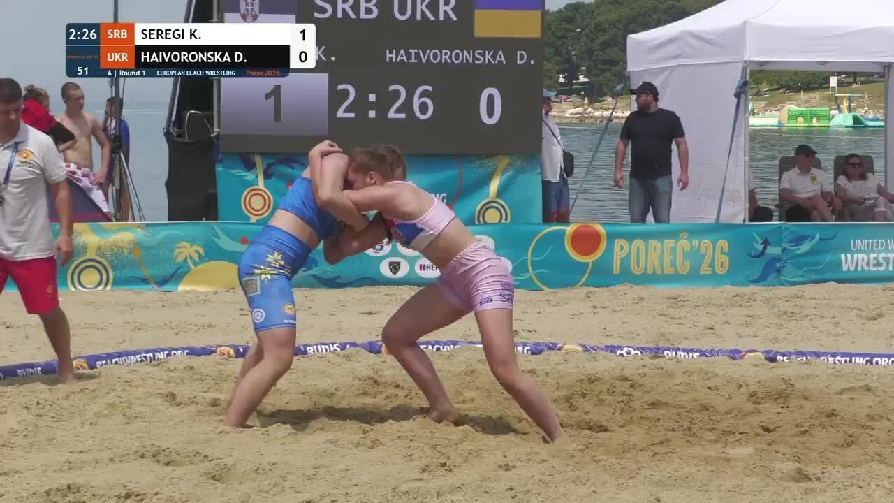 Kata SEREGI (SRB) vs. Diana HAIVORONSKA (UKR) | U15, U17 & U20 European Beach Wrestling Championship background