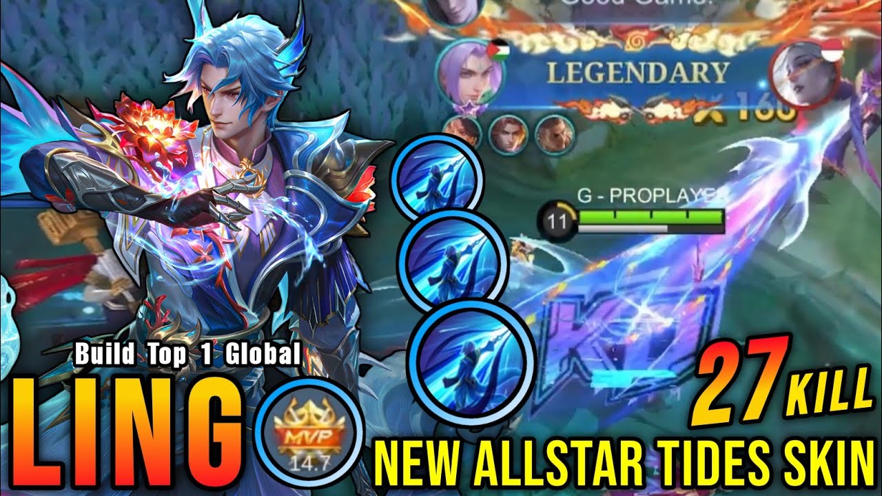 27 Kills!! Phantom Current Ling New ALLSTAR TIDES Skin!! - Build Top 1 Global Ling ~ MLBB