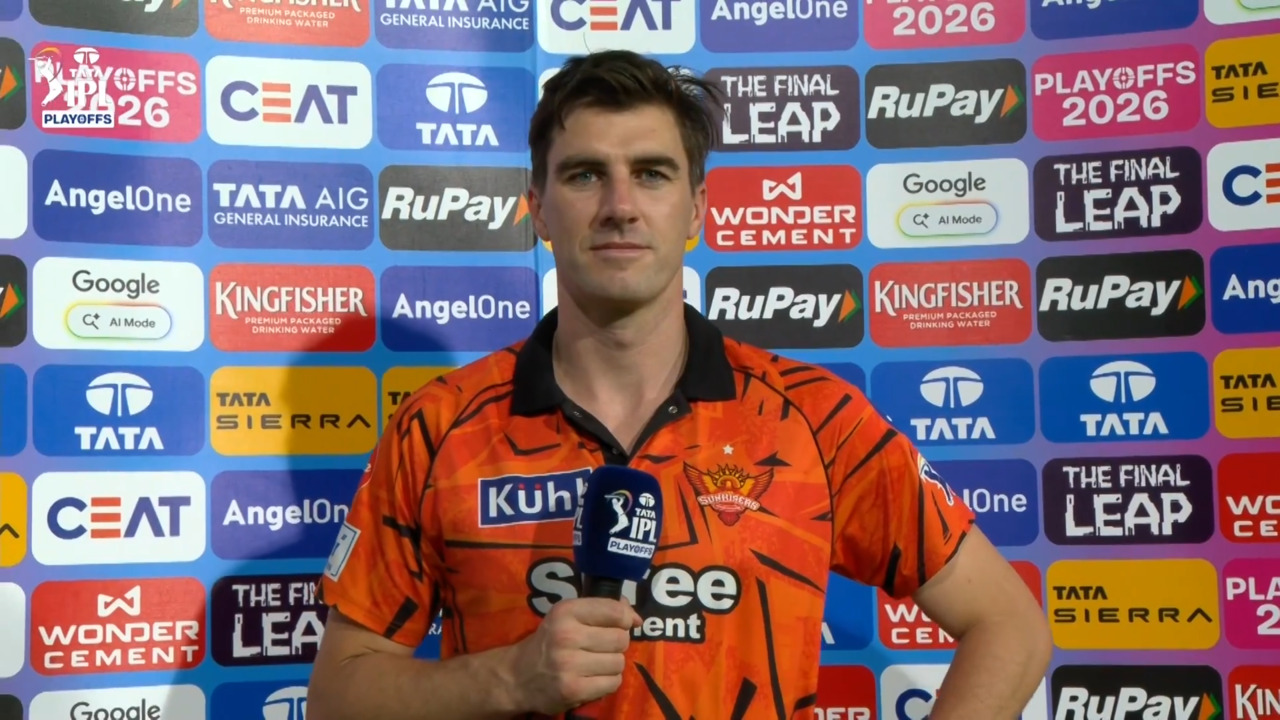 IPL 2026 Eliminator: SRH vs RR - Pat Cummins Interview background