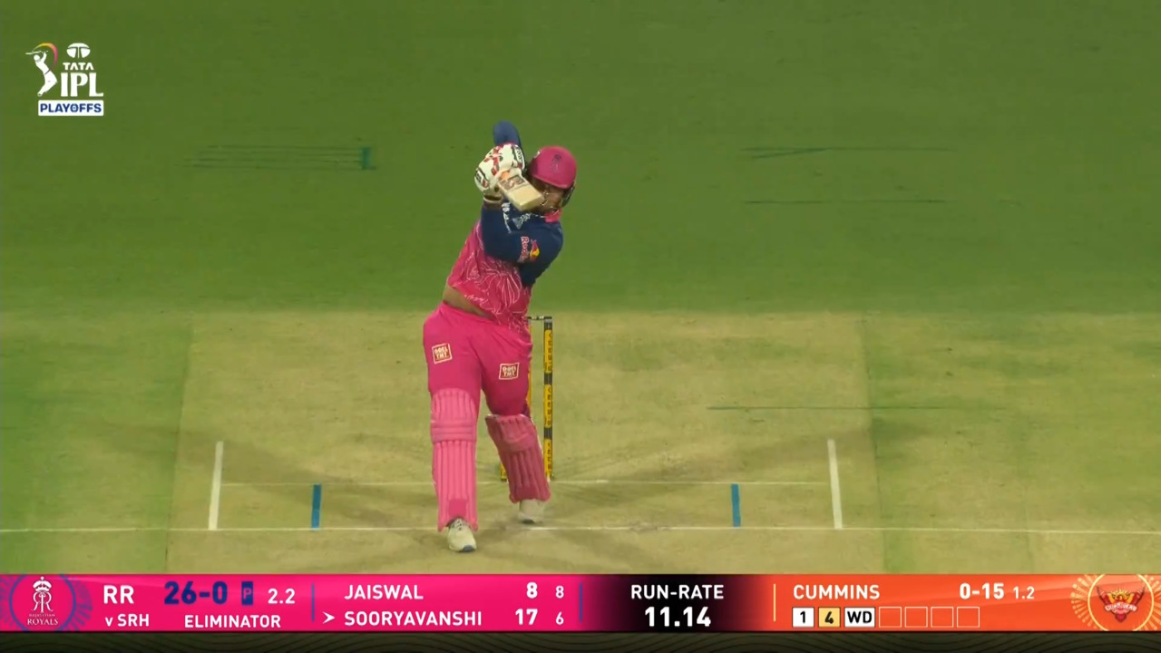 IPL 2026 Eliminator: SRH vs RR - Vaibhav Sooryavanshi Six background
