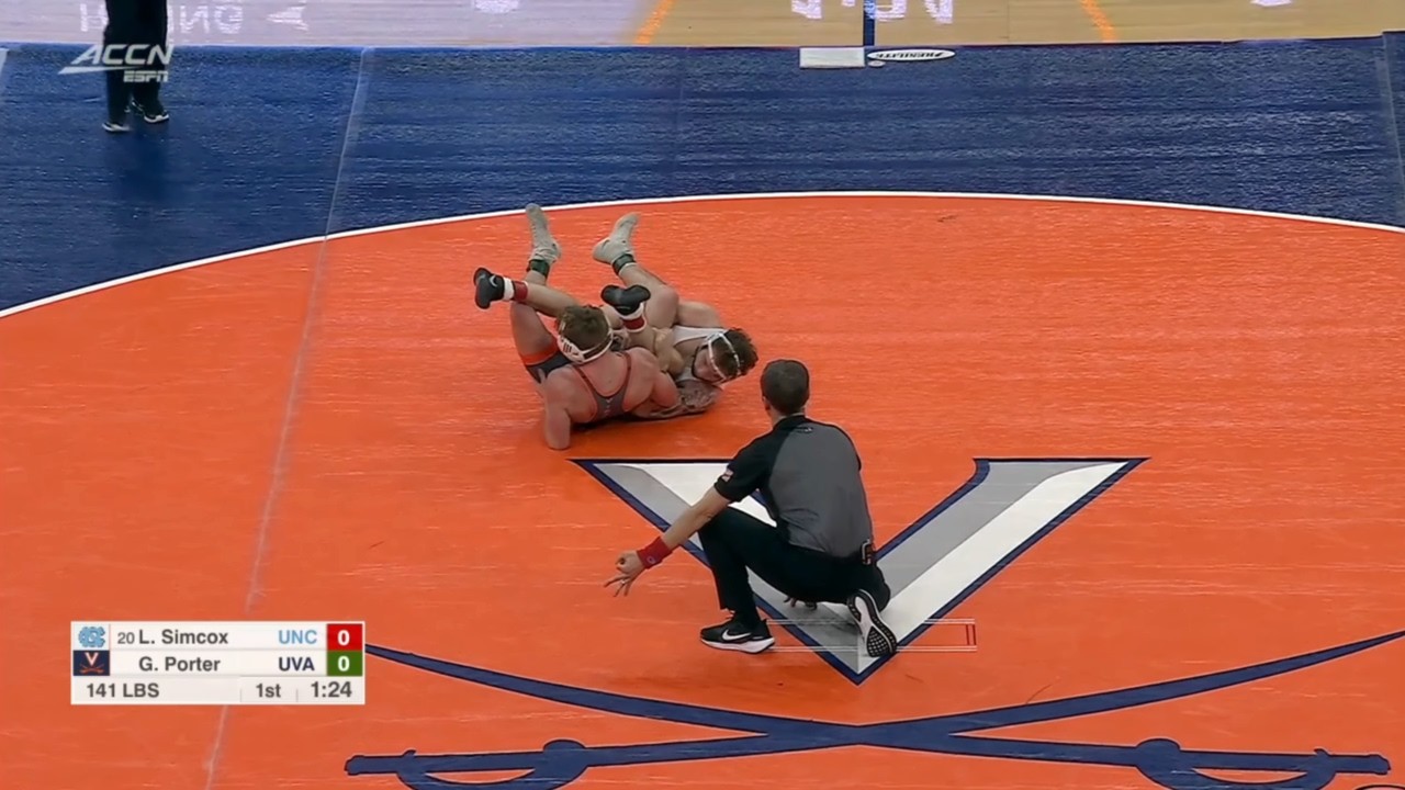 141lbs Luke Simcox (North Carolina) vs Gable Porter (Virginia) background