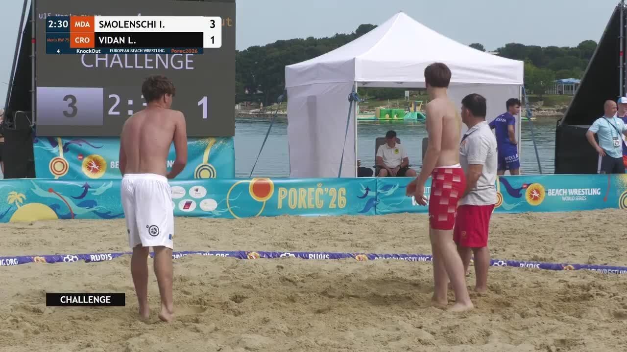 Igor SMOLENSCHI (MDA) vs. Luka VIDAN (CRO) | U15, U17 & U20 European Beach Wrestling Championships | background