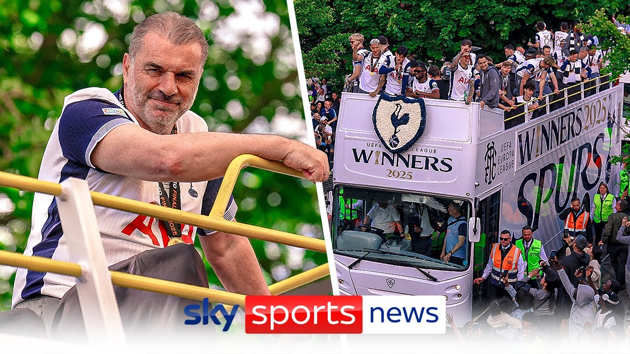 Tottenham Hotspur celebrate Europa League final win with an open-top bus parade background