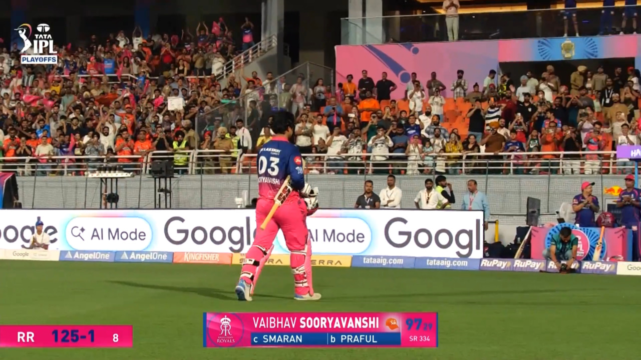 IPL 2026 Eliminator: SRH vs RR - Vaibhav Sooryavanshi Wicket background