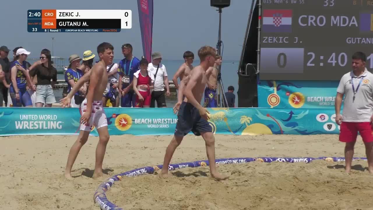 Josip ZEKIC (CRO) vs. Mihail GUTANU (MDA) | U15, U17 & U20 European Beach Wrestling Championships |